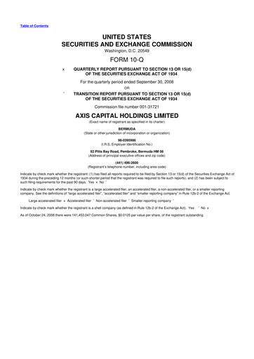 Miniature AXIS Capital
 10-Q Rapport trimestriel  