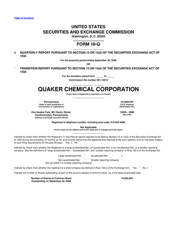 Miniature Quaker Houghton 10-Q Rapport trimestriel  