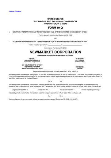 Miniature NewMarket Corp 10-Q Rapport trimestriel  