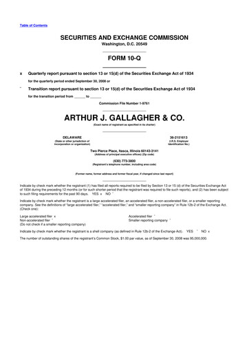 Thumbnail Arthur J. Gallagher & Co.
 10-Q Quarterly Report FY 