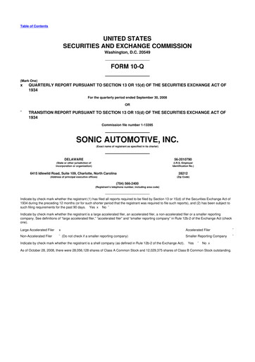 Thumbnail Sonic Automotive
 10-Q Quarterly Report FY 