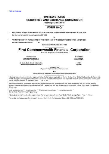 Thumbnail First Commonwealth Financial Corp 10-Q Quarterly Report FY 