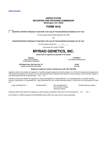 Thumbnail Myriad Genetics 10-Q Quarterly Report FY 