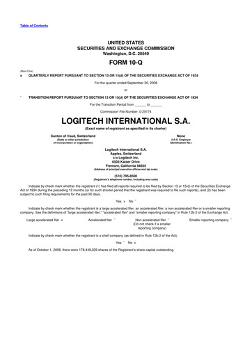 Miniature Logitech 10-Q Rapport trimestriel  