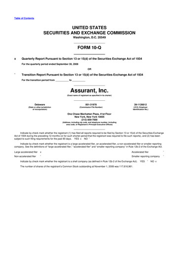 Thumbnail Assurant 10-Q Quarterly Report FY 