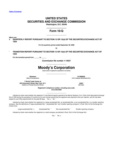 Thumbnail Moody's 10-Q Quarterly Report FY 