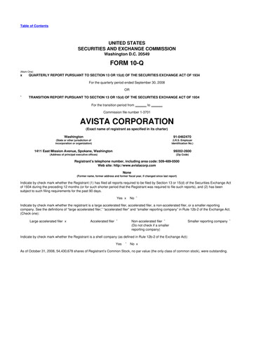 Thumbnail Avista
 10-Q Quarterly Report FY 