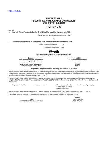 Miniature Wyeth 10-Q Rapport trimestriel  