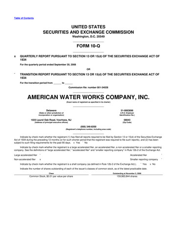 Thumbnail American Water 10-Q Quarterly Report FY 