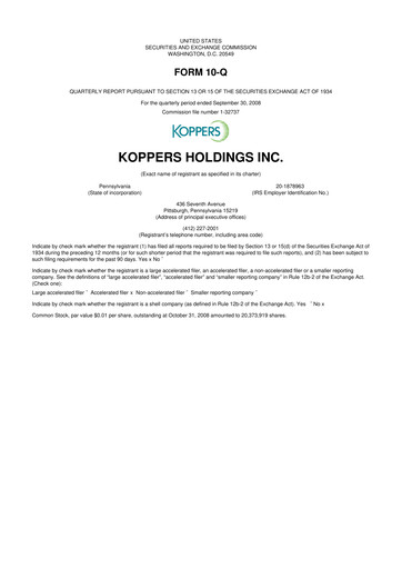 Thumbnail Koppers Holdings 10-Q Quarterly Report FY 