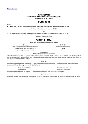 Vorschaubild Ansys 10-Q Quartalsbericht  