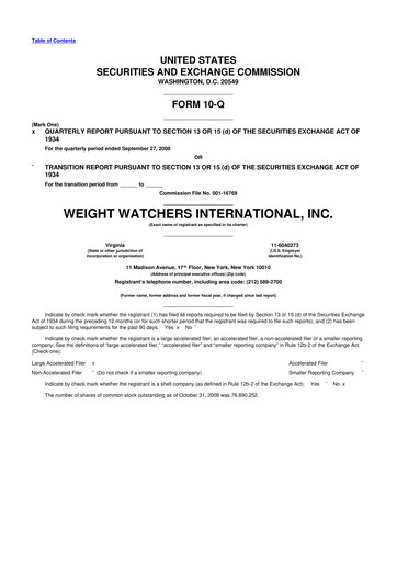 Thumbnail Weight Watchers 10-Q Quarterly Report FY 