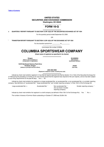 Thumbnail Columbia Sportswear
 10-Q Quarterly Report FY 
