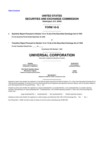Thumbnail Universal Corporation
 10-Q Quarterly Report FY 