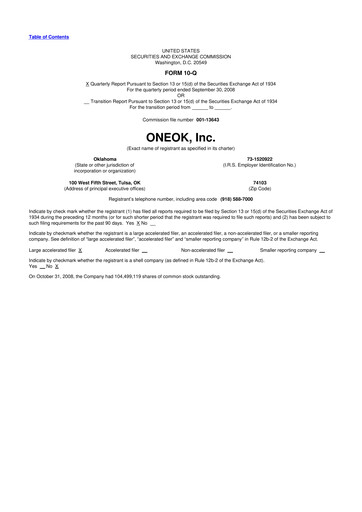 Vorschaubild Oneok 10-Q Quartalsbericht  