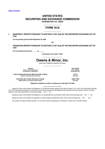 Thumbnail Owens & Minor

 10-Q Quarterly Report FY 