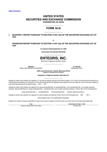 Miniature Entegris 10-Q Rapport trimestriel  