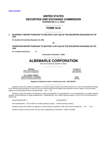 Miniature Albemarle 10-Q Rapport trimestriel  