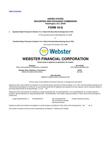 Thumbnail Webster Financial 10-Q Quarterly Report FY 