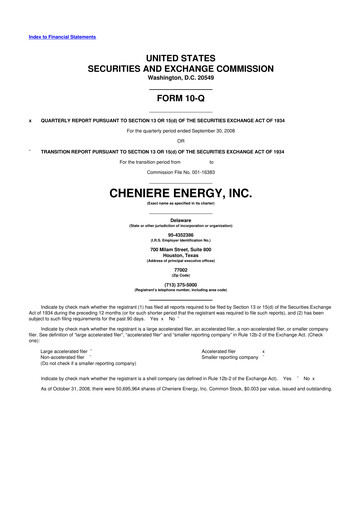 Thumbnail Cheniere Energy
 10-Q Quarterly Report FY 