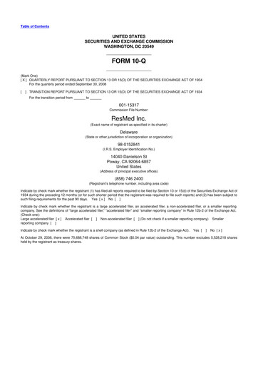 Miniature ResMed 10-Q Rapport trimestriel  