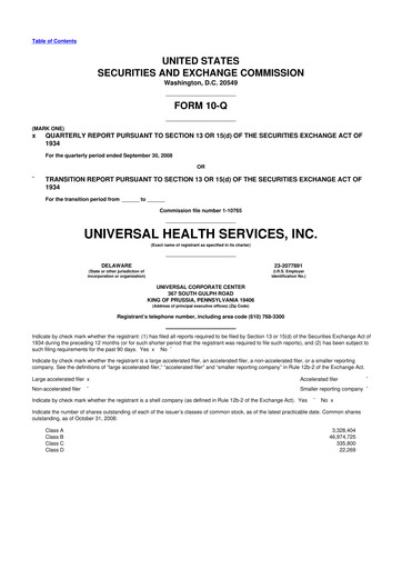 Thumbnail Universal Health Services
 10-Q Quarterly Report FY 