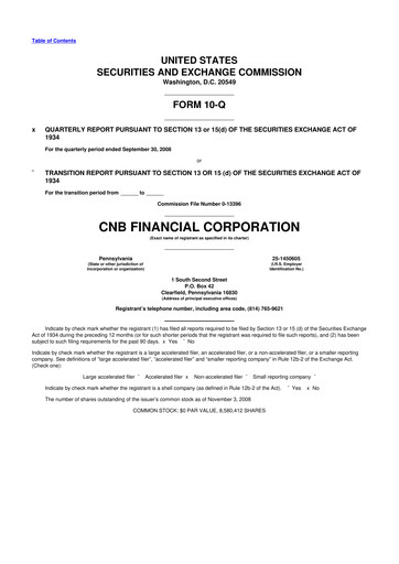 Thumbnail CNB Financial Corp 10-Q Quarterly Report FY 