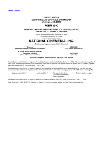 Thumbnail National CineMedia 10-Q Quarterly Report FY 