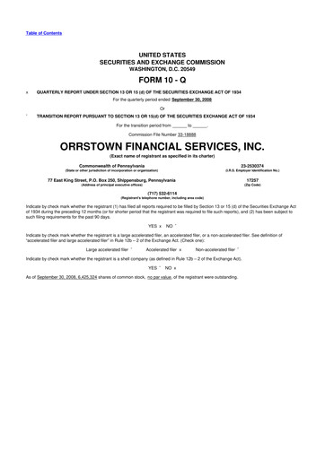 Thumbnail Orrstown Financial Services 10-Q Quarterly Report FY 