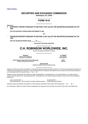 Thumbnail C. H. Robinson 10-Q Quarterly Report FY 