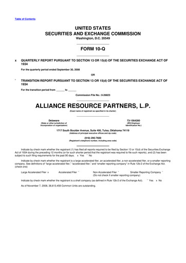 Vorschaubild Alliance Resource Partners 10-Q Quartalsbericht  