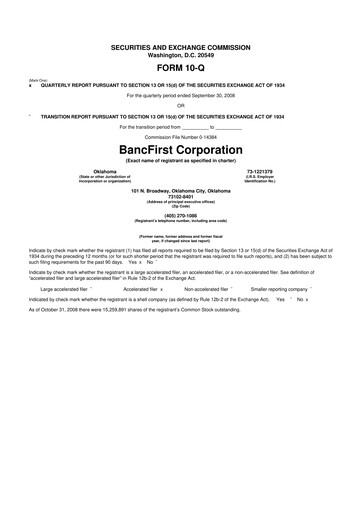 Thumbnail BancFirst 10-Q Quarterly Report FY 