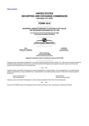 Thumbnail Fifth Third Bank
 10-Q Quarterly Report FY 