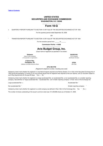 Thumbnail Avis Budget Group
 10-Q Quarterly Report FY 