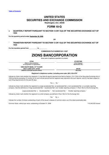 Miniature Zions Bancorporation
 10-Q Rapport trimestriel  