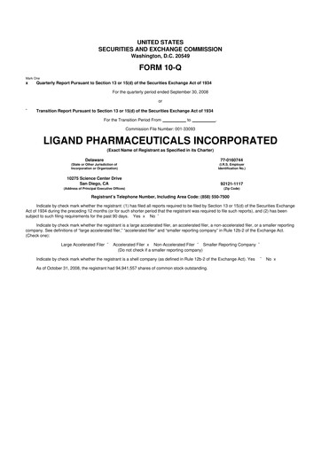 Miniature Ligand Pharmaceuticals 10-Q Rapport trimestriel  