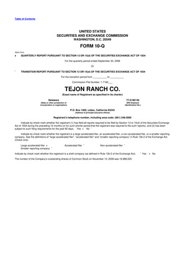 Thumbnail Tejon Ranch
 10-Q Quarterly Report FY 