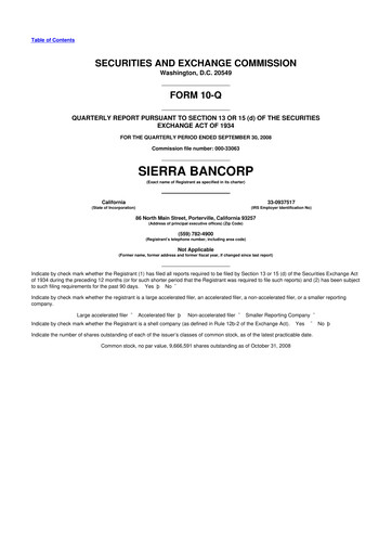 Thumbnail Sierra Bancorp
 10-Q Quarterly Report FY 