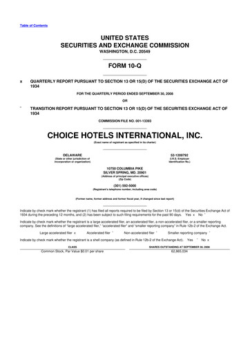 Miniature Choice Hotels International 10-Q Rapport trimestriel  