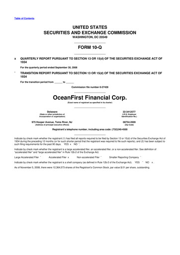 Thumbnail OceanFirst Financial 10-Q Quarterly Report FY 