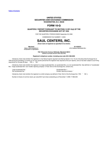 Miniature Saul Centers 10-Q Rapport trimestriel  