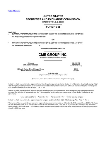 Miniature CME Group 10-Q Rapport trimestriel  