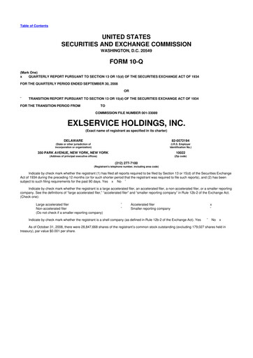 Miniature EXL Service
 10-Q Rapport trimestriel  