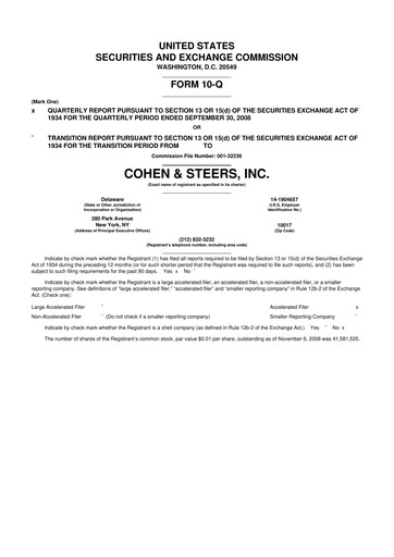 Thumbnail Cohen & Steers 10-Q Quarterly Report FY 