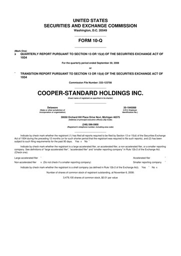 Thumbnail Cooper Standard 10-Q Quarterly Report FY 