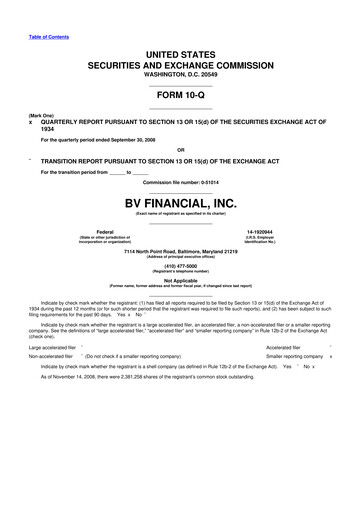Thumbnail BV Financial 10-Q Quarterly Report FY 