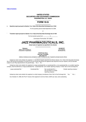 Vorschaubild Jazz Pharmaceuticals 10-Q Quartalsbericht  