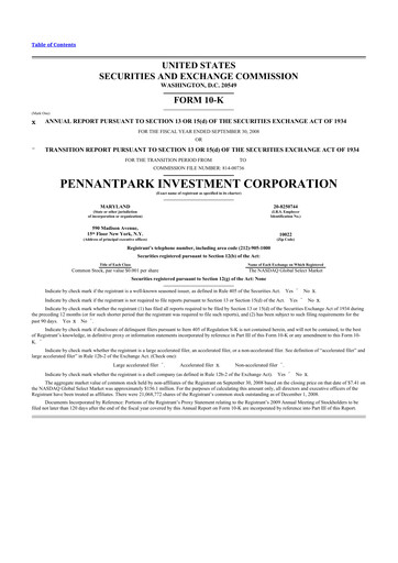 Thumbnail PennantPark Investment 10-K Annual Report 