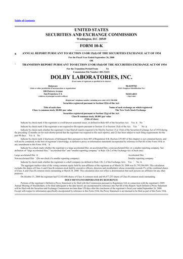 Miniature Dolby 10-K Rapport annuel 