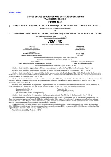 Thumbnail Visa 10-K Annual Report 